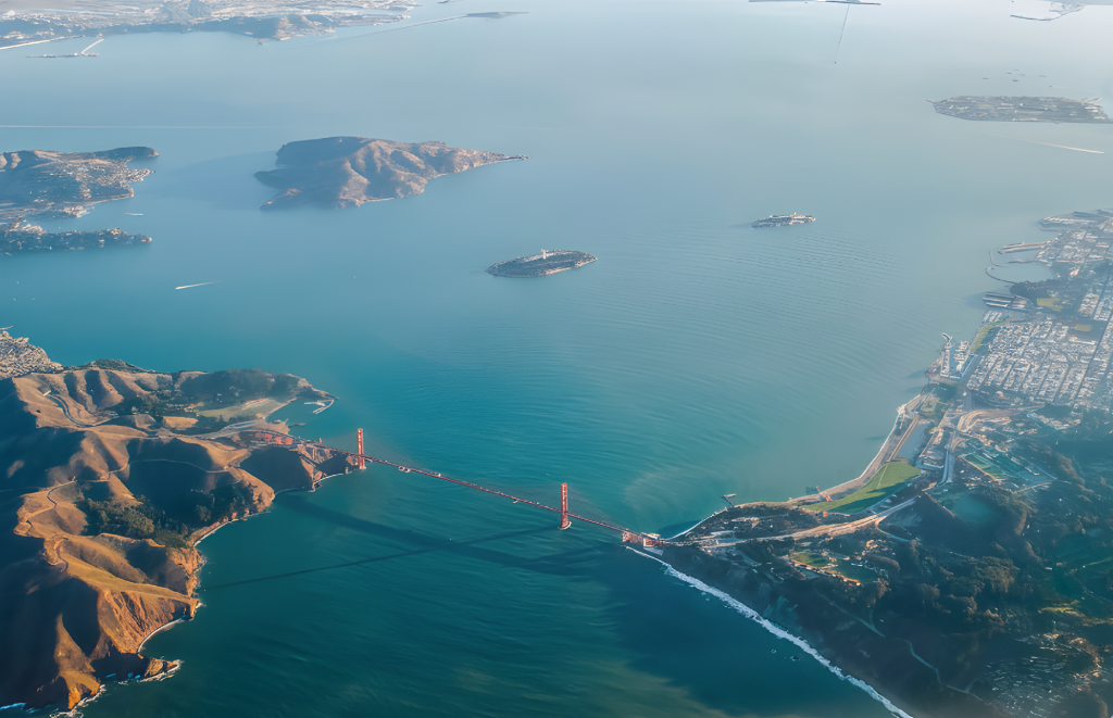 Aerial shot of San Francisco, with the Bay Bridge prominently highlighted with the text title 'Accelerate Labs' floating over it